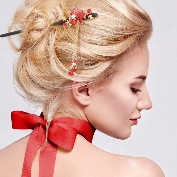 Asian Hair Stick Accessories Wooden 4 Pack Retro Geisha Flower for Women main image 5